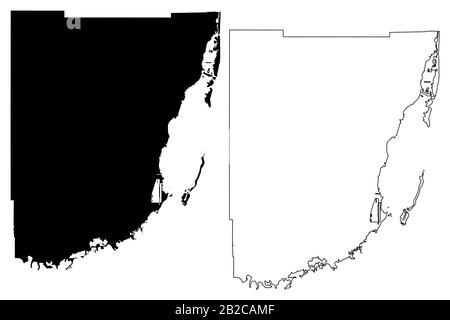 Miami-Dade County, Florida (US-Bundesstaat, Vereinigte Staaten von Amerika, USA, USA, USA) Karte Vektor Illustration, Scribble Sketch Miami Dade Karte Stock Vektor