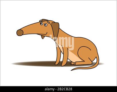 Hund. Rothaariger Dachshund Mit langer Nase. Lustiger Dachshund Sitzt. Vektorbild Isoliert auf weißem Hintergrund. Stock Vektor