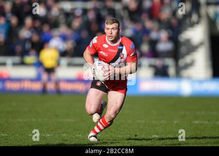 März 2020, AJ Bell Stadium, Eccles, England; Betfred Super League, Salford Red Devils gegen Wakefield Trinity: Joey Lussick (9) von Salford Red Devils im Einsatz während des Spiels Stockfoto