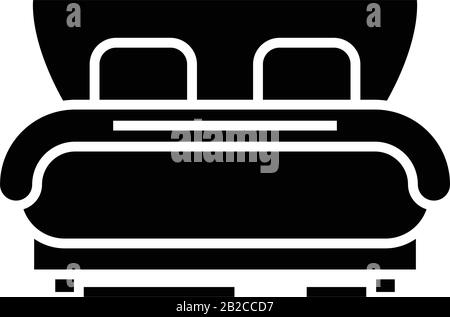 Hotelbett, schwarzes Symbol, Konzeptabbildung, Vektor-Flachsymbol, Glyph-Zeichen. Stock Vektor