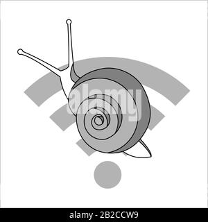 Schnecke Auf Dem Wi-Fi-Schild. Langsame Internetgeschwindigkeit. Symbol für Langsamkeit. Moderne flache Vektorgrafiken auf weißem Hintergrund. Stock Vektor