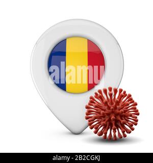 Standortmarkierung in Rumänien mit Viren- oder Krankheitskrankheit. 3D-Rendering Stockfoto