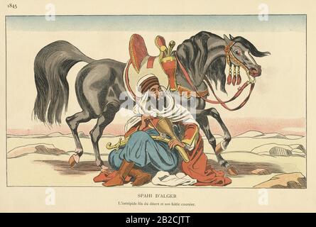 Französische Militäruniformen 1840er Jahre, Spahi von Algerien, leichte Kavallerie Stockfoto