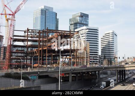 Bau eines Gebäudes in der Innenstadt von Seattle, Washington, USA. Stockfoto