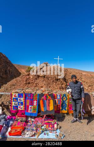 Markt am Viaducto La Polvorilla, 4200 m als, Endstation des "Tren a las Nubes", Provinz Salta, Anden, NW Argentinien, Lateinamerika Stockfoto