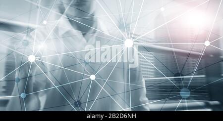 Netzwerk auf blauem Hintergrund. Abstrakter Hintergrund Stockfoto