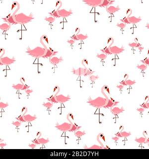 Mama- und Baby-Flamingo-Muster für Kinder. Nahtloses Stoffmuster.Niedliche Tiere. - Abbildung Stockfoto