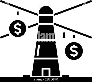 Leuchtturm-Symbol, Konzeptdarstellung, Vektor-Flachsymbol, Glyph-Zeichen. Stock Vektor