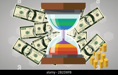 Geldzeit und Münzen stehen auf abstraktem Hintergrund Stock Vektor