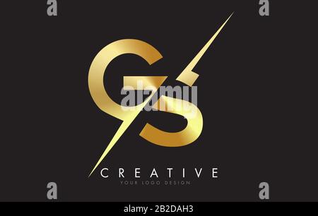 GS G S Golden Letter Logo Design mit kreativem Schnitt. Kreatives Logo-Design mit schwarzem Hintergrund. Stock Vektor