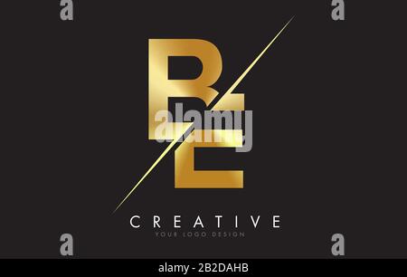 Be B E Golden Letter Logo Design mit Creative Cut. Kreatives Logo-Design mit schwarzem Kreishintergrund. Stock Vektor
