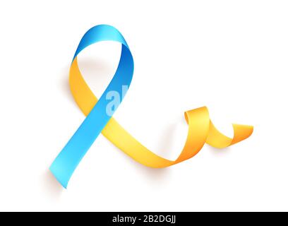 Der 21. März ist der Internationale Tag des Menschen mit Down-Syndrom. Das gelb-blaue Band ist ein Symbol für die Bewegung zur Verbreitung von Informationen über das Down-Syndrom. Vektorgrafiken Stock Vektor
