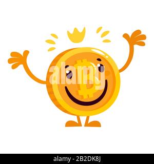 Flaches Cartoon Bitcoin. Goldenes Bitcoin Emoticon. Stock Vektor