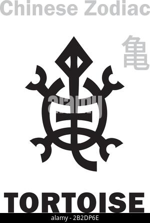 Astrologie Alphabet: SCHILDKRÖTE / SCHILDKRÖTE [亀] Zeichen des chinesischen Tierkreises. Außerdem: Schwarze Schildkröte, Eine von vier Legendären verheißungsvollen Bestien, Guardian of The North. Stock Vektor