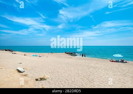 Platja de les Caletes, Santa Susanna, Costa Brava, Spanien Stockfoto