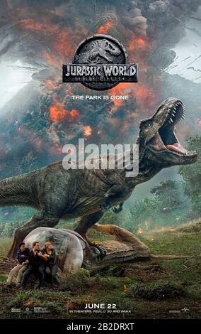 Jurassic Welt: Gefallene Königreich (2018) von J.A. gerichtet Bayona und Hauptdarsteller Bryce Dallas Howard, Chris Pratt, Ted Levine und Jeff Goldblum. Die Dinosaurier sind wieder ausgestorben, wenn ein Vulkan auf der Insel aktiv wird. Stockfoto