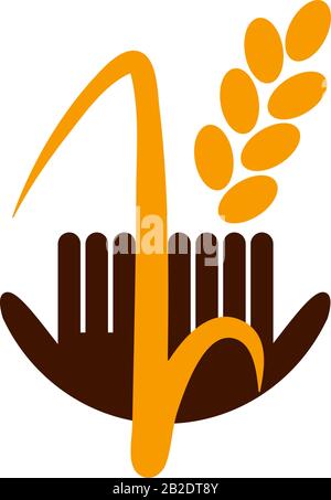 Logo Golden Wheat Hands. Geschäftsvorlage. Bio- und Brotlandwirtschaft. Vektorgrafiken im Sommer. Aufkleberdesign. Bauernladen. Stock Vektor
