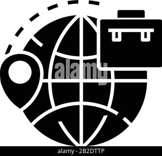 Schwarzes Symbol für internationale Geschäftsreisen, Konzeptzeichnung, Vektor-Flachsymbol, Glyph-Zeichen. Stock Vektor