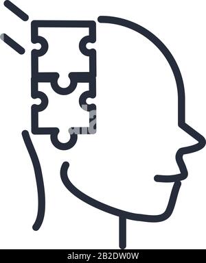 Alzheimers Krankheit neurologisches Gehirn denkt Puzzles Vektor Illustration Linien-Symbol Stock Vektor