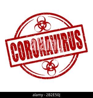 Roter runder Gummistempel mit Zeichen biologischer Gefahr. Stock Vektor