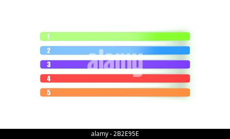 Das 3D-Rendering von nummerierten Infografik-Farbbandrahmen Stockfoto