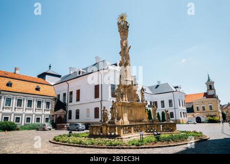 Säule der Heiligen Dreifaltigkeit im Burgviertel in Veszprem, Ungarn Stockfoto