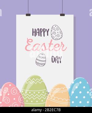 Fröhlicher ostertag, hängende Karte bemalte Eier Dekoration Vektor-Illustration Stock Vektor
