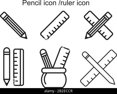 Bleistift- und Linealsymbol-Vorlage in schwarzer Farbe editierbar. Bleistift- und Linealsymbol Symbol flache Vektorgrafiken für Grafik- und Webdesign. Stock Vektor