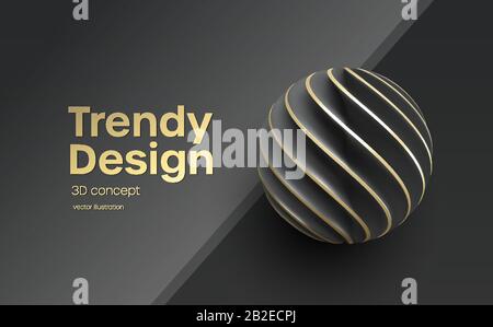 Schwarz Papier geschnitten 3D realistische Schichtkugel. Designelement für Präsentationen, Webseiten, Poster und Flyer. Vektordarstellung Stock Vektor