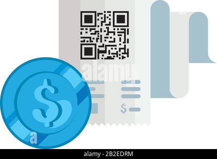 QR-Code Belegpapier und Dollar-Münzen-Vektordesign Stock Vektor