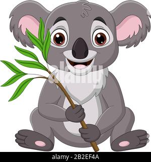 Cartoon koala mit einem Zweig Eukalyptusbaum Stock Vektor