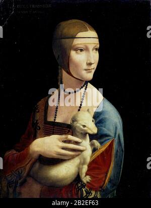 The Lady with an Ermine (Porträt von Cecilia Gallerani) (ca. 1490) von Leonardo da Vinci - Sehr hochwertiges und hochauflösendes Bild Stockfoto