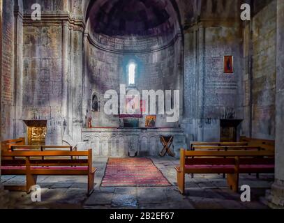 Der heilige Grigor Alter im Kloster Kecharis in Tsaghkadzor in Armenien Stockfoto