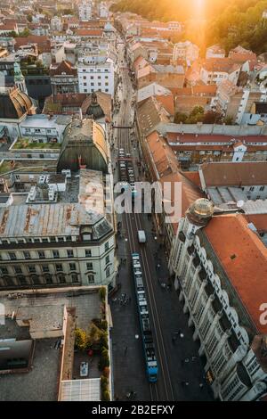 Zagreb Kroatien. Luftbild von oben auf Dem Ban Jelacic Platz Stockfoto