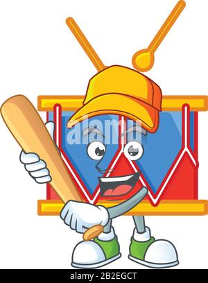 Ein aktiver, gesunder Tag mit Trommelmaskottchen, der Baseball spielt Stock Vektor