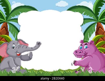 Rahmenvorlage mit niedlichen Tieren in der Holzabbildung Stock Vektor