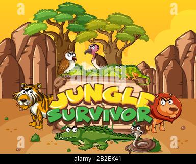 Szene mit Wort in Zusammenhang mit Natur- und Waldhintergrundillustration Stock Vektor