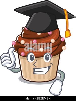 Glücklich und stolz auf Schokoladenkuchen mit schwarzem Graduiertenhut Stock Vektor