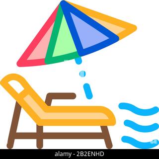 Deckstuhl Mit Regenschirm Symbol Thin Line Vector Stock Vektor