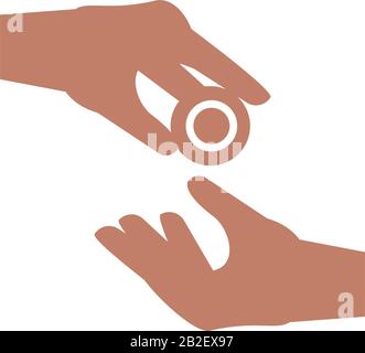 Ramadan Handsymbole mit Münze über weißem Hintergrund, Silhouetten-Symbol, Vektorgrafiken Stock Vektor