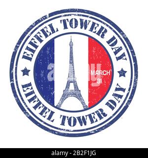 Eiffelturm - Tagesschild oder Stempel auf weißem Hintergrund, Vektorgrafiken Stock Vektor