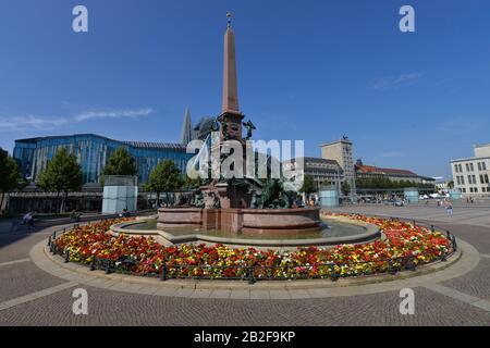 Mendebrunnen, Augustplatz, Leipzig, Sachsen, Deutschland Stockfoto