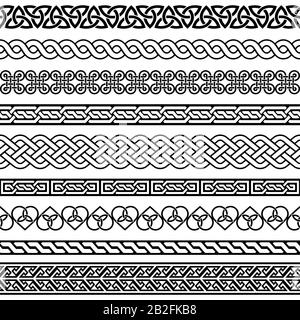 Celtic Vector Semaless Border Pattern Collection, Irish Fleided Frame Designs für Grußkarten, St Patrick's Day Celebration Stock Vektor