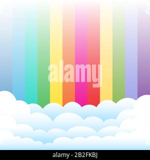 Cartoon-Wolken auf Regenbogenhintergrund Stock Vektor
