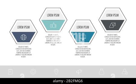 Vector modern Infographic Prozessvorlage. Polygone mit Symbolen und Text für 4 Schritte. Kann für Diagramme, Flussdiagramme, Zeitpläne und Geschäftsberichte verwendet werden Stock Vektor