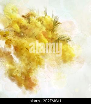 Frühjahr- und Sommer-Blumen-Kollektion - Digital Watercolour Mimosa Branch Stockfoto