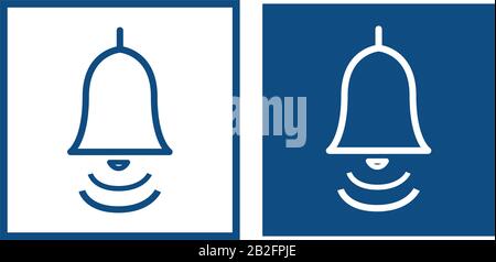Klingelnde Glocke. Das Symbol befindet sich in einem quadratischen Rahmen. Vektor-blaue Symbole. Stock Vektor
