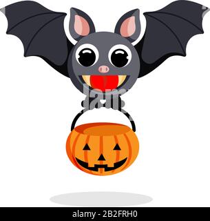 Halloween-Fledermaus in flachem Vektorbild. Cartoon-Charakter. Abbildung des flachen Vektormaterials auf weißem Hintergrund Stock Vektor
