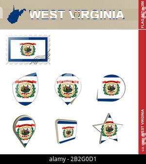 West Virginia Flag Set, US-Bundesstaat, Flag Set #286. Vektor Stock Vektor
