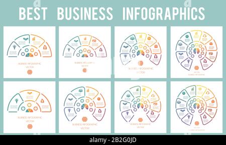Halbkreis aus Linien. Infografiken 3, 4, 5, 6, 7, 8, 9, 10 Positionen. Vorlagen modern Stock Vektor
